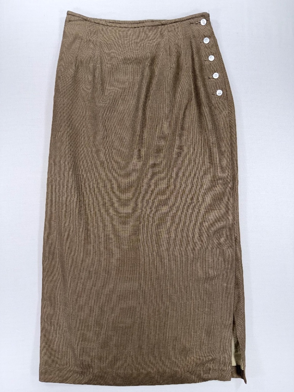 Vintage Liz Claiborne Brown Rayon Wrap Midi Skirt - Made in Ireland - Size 6